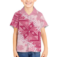 Bula Fiji Plumeria Tagimoucia Salusalu Pink Family Matching Off Shoulder Short Dress and Hawaiian Shirt Kaiviti Masi LT7 Son's Shirt Pink - Polynesian Pride