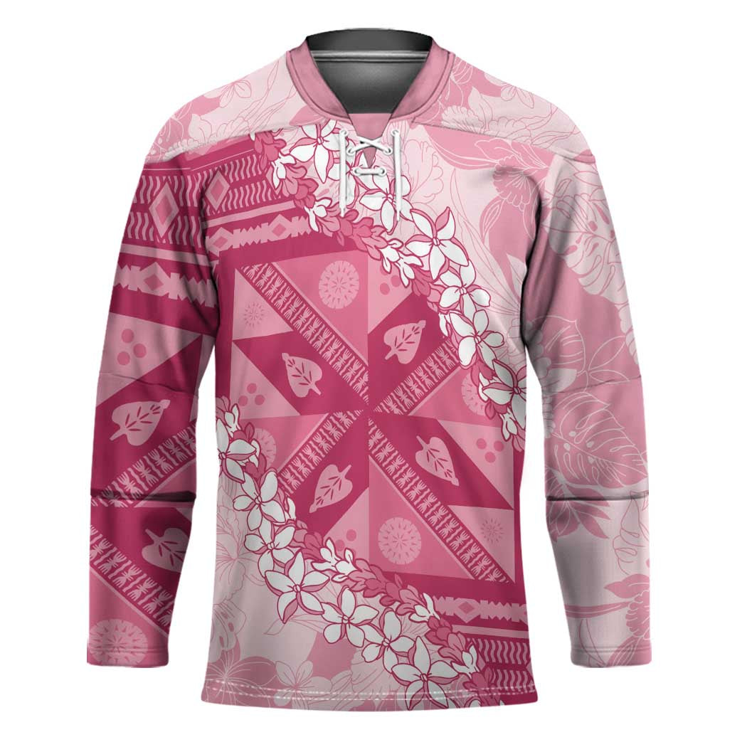Bula Fiji Plumeria Tagimoucia Salusalu Pink Hockey Jersey Kaiviti Masi LT7 Unisex Pink - Polynesian Pride
