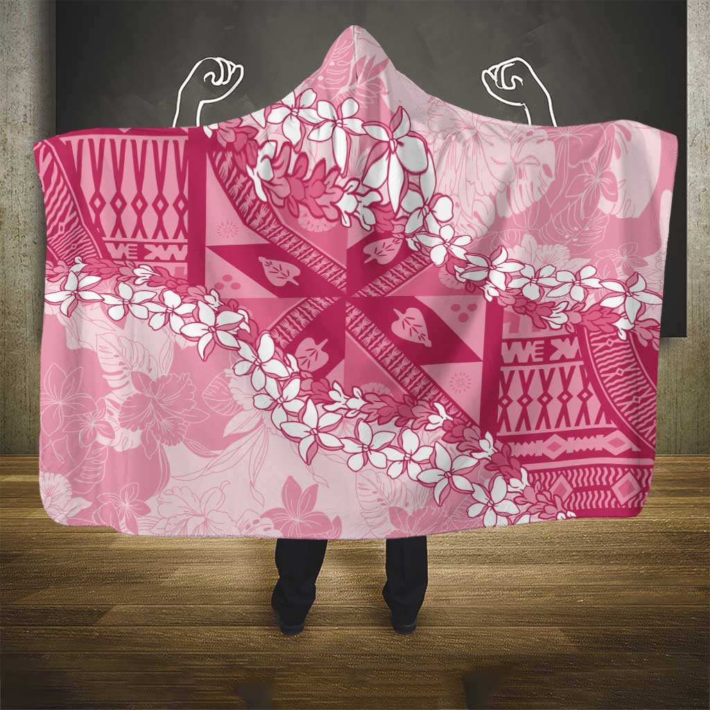 Bula Fiji Plumeria Tagimoucia Salusalu Pink Hooded Blanket Kaiviti Masi LT7 - Polynesian Pride