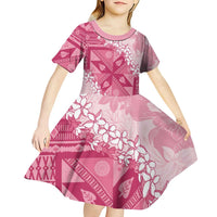 Bula Fiji Plumeria Tagimoucia Salusalu Pink Kid Short Sleeve Dress Kaiviti Masi LT7 - Polynesian Pride