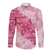 Bula Fiji Plumeria Tagimoucia Salusalu Pink Long Sleeve Button Shirt Kaiviti Masi - Polynesian Pride