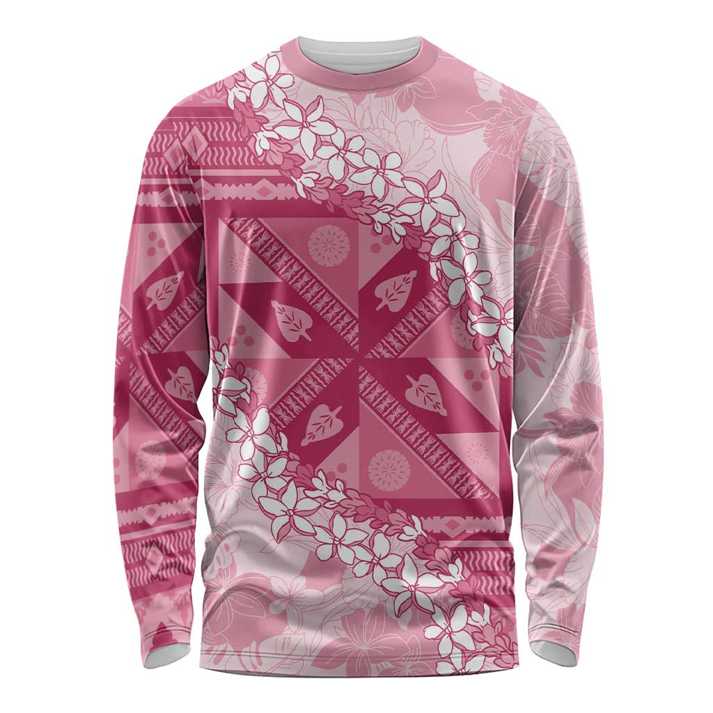 Bula Fiji Plumeria Tagimoucia Salusalu Pink Long Sleeve Shirt Kaiviti Masi LT7 Unisex Pink - Polynesian Pride