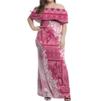 Bula Fiji Plumeria Tagimoucia Salusalu Pink Off Shoulder Maxi Dress Kaiviti Masi LT7 Women Pink - Polynesian Pride