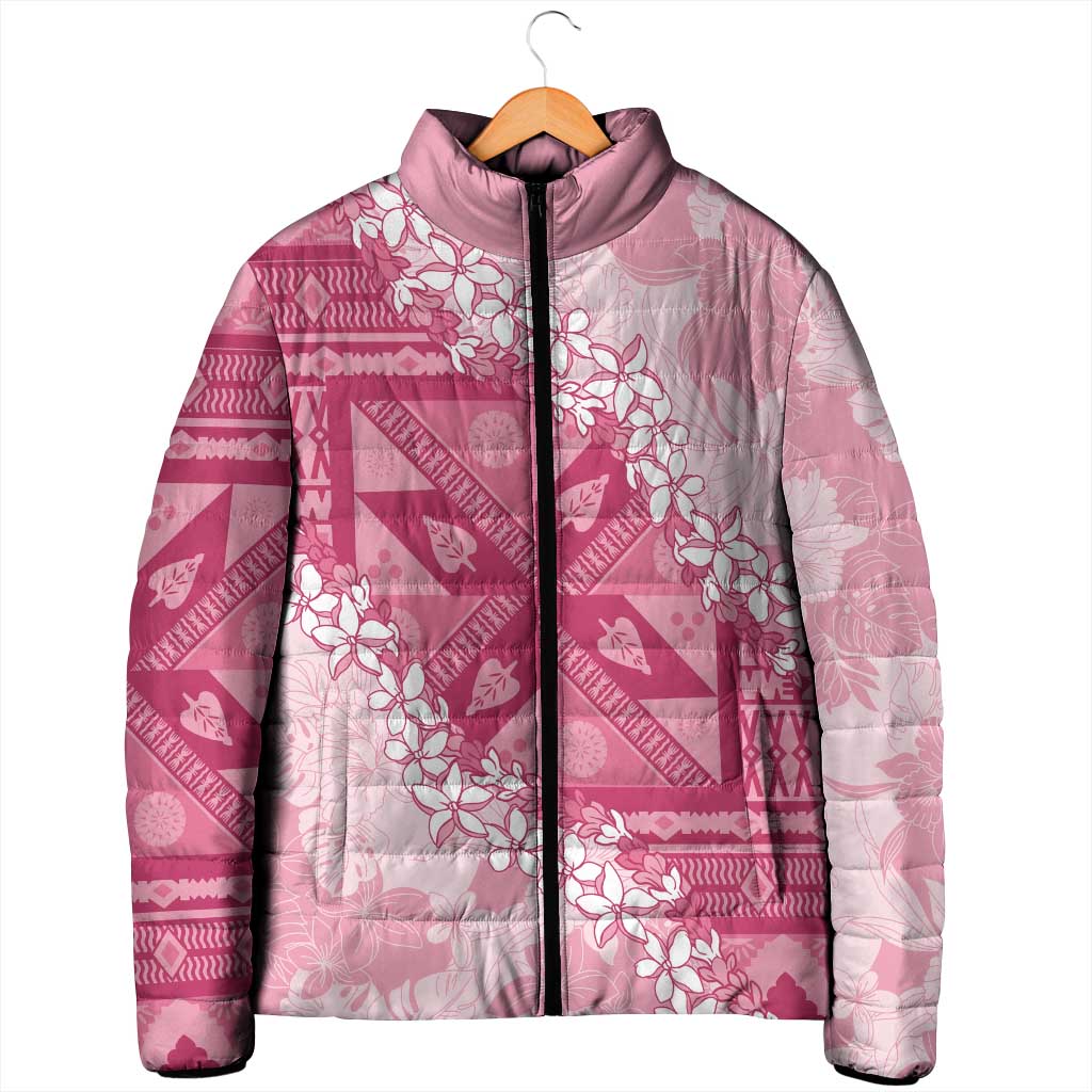 Bula Fiji Plumeria Tagimoucia Salusalu Pink Padded Jacket Kaiviti Masi - Polynesian Pride