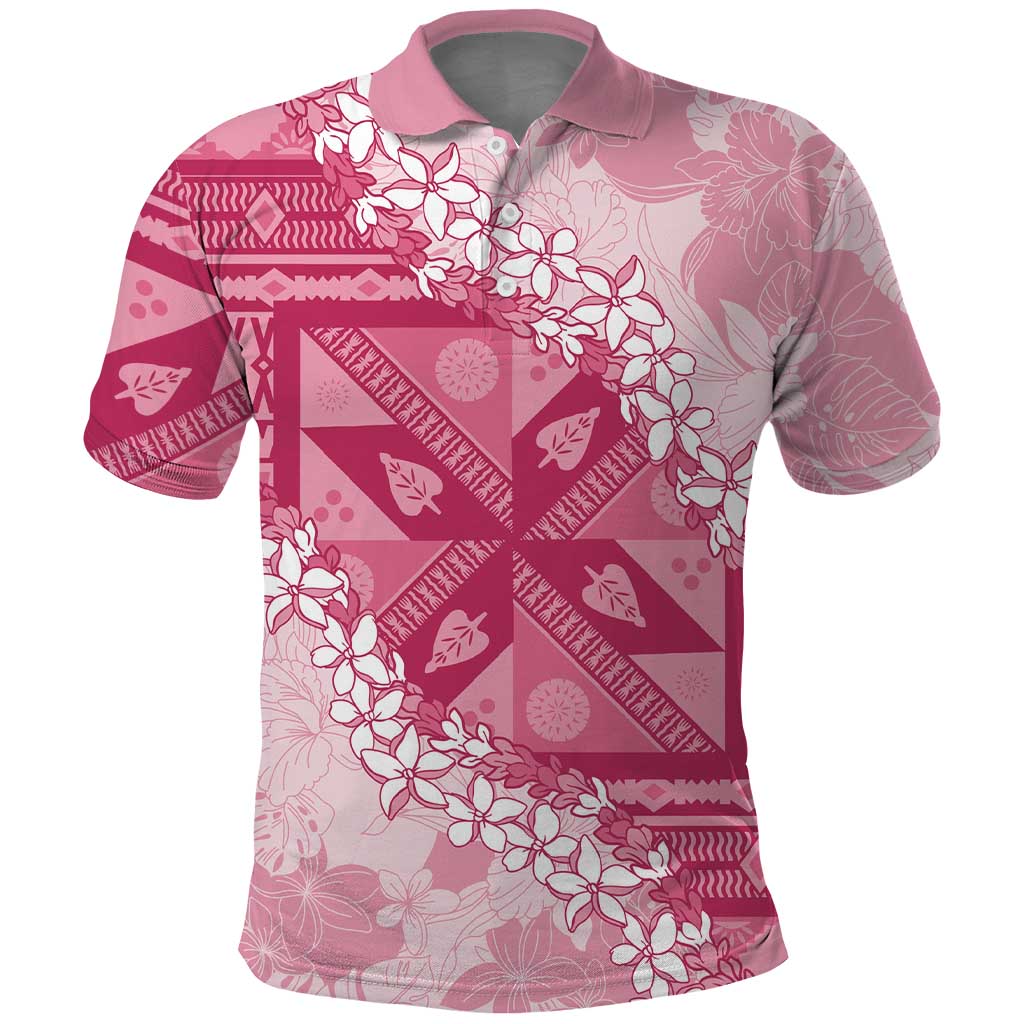 Bula Fiji Plumeria Tagimoucia Salusalu Pink Polo Shirt Kaiviti Masi LT7 Pink - Polynesian Pride