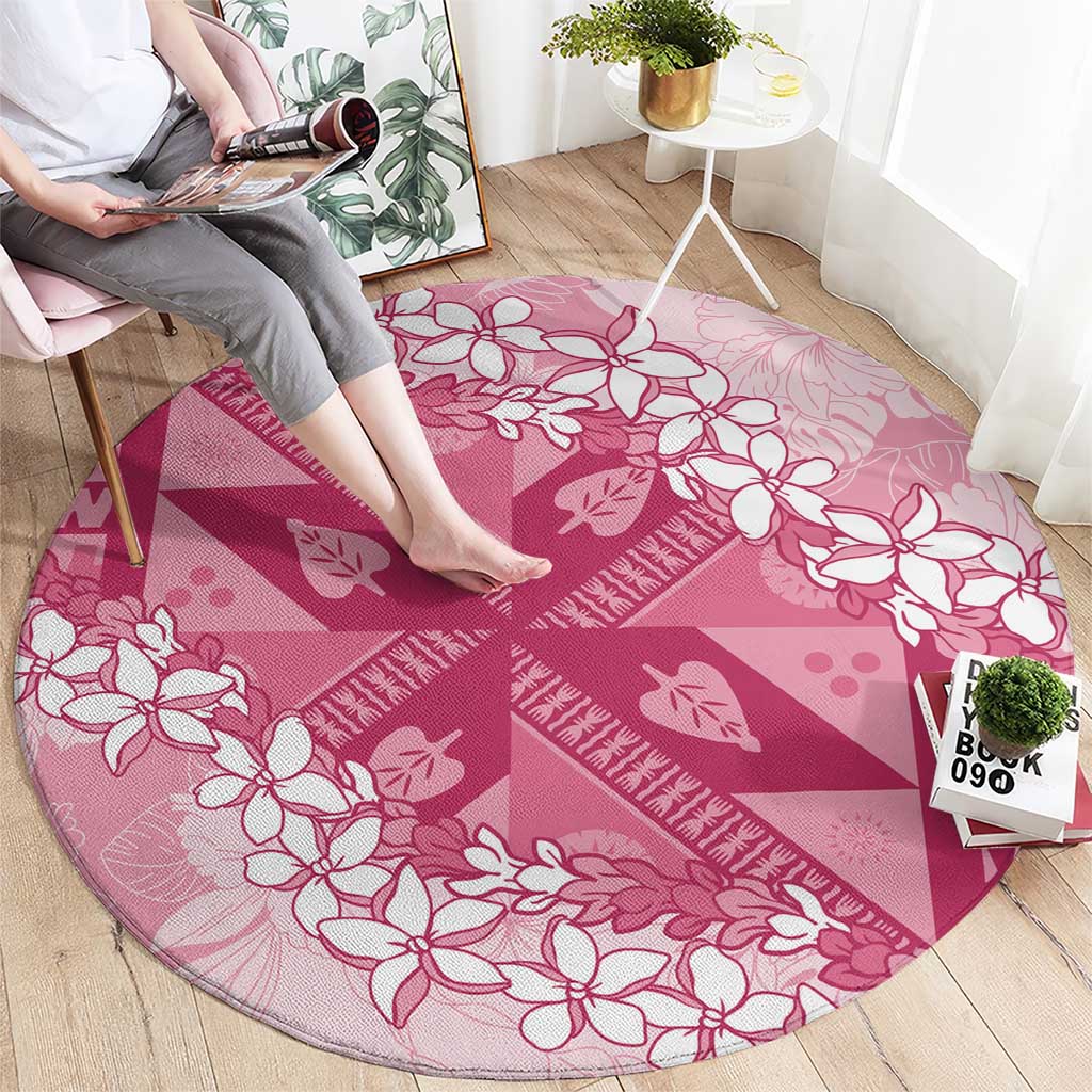 Bula Fiji Plumeria Tagimoucia Salusalu Pink Round Carpet Kaiviti Masi - Polynesian Pride