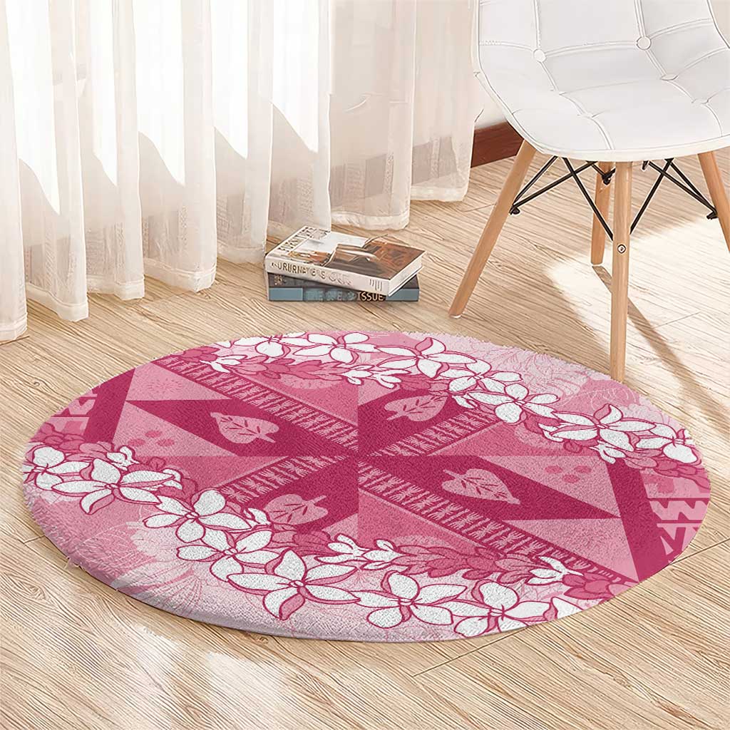 Bula Fiji Plumeria Tagimoucia Salusalu Pink Round Carpet Kaiviti Masi - Polynesian Pride