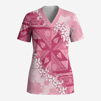 Bula Fiji Plumeria Tagimoucia Salusalu Pink Scrub Top Kaiviti Masi - Polynesian Pride