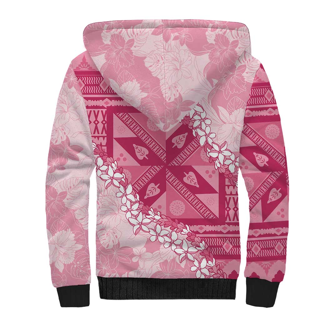 Bula Fiji Plumeria Tagimoucia Salusalu Pink Sherpa Hoodie Kaiviti Masi LT7 - Polynesian Pride