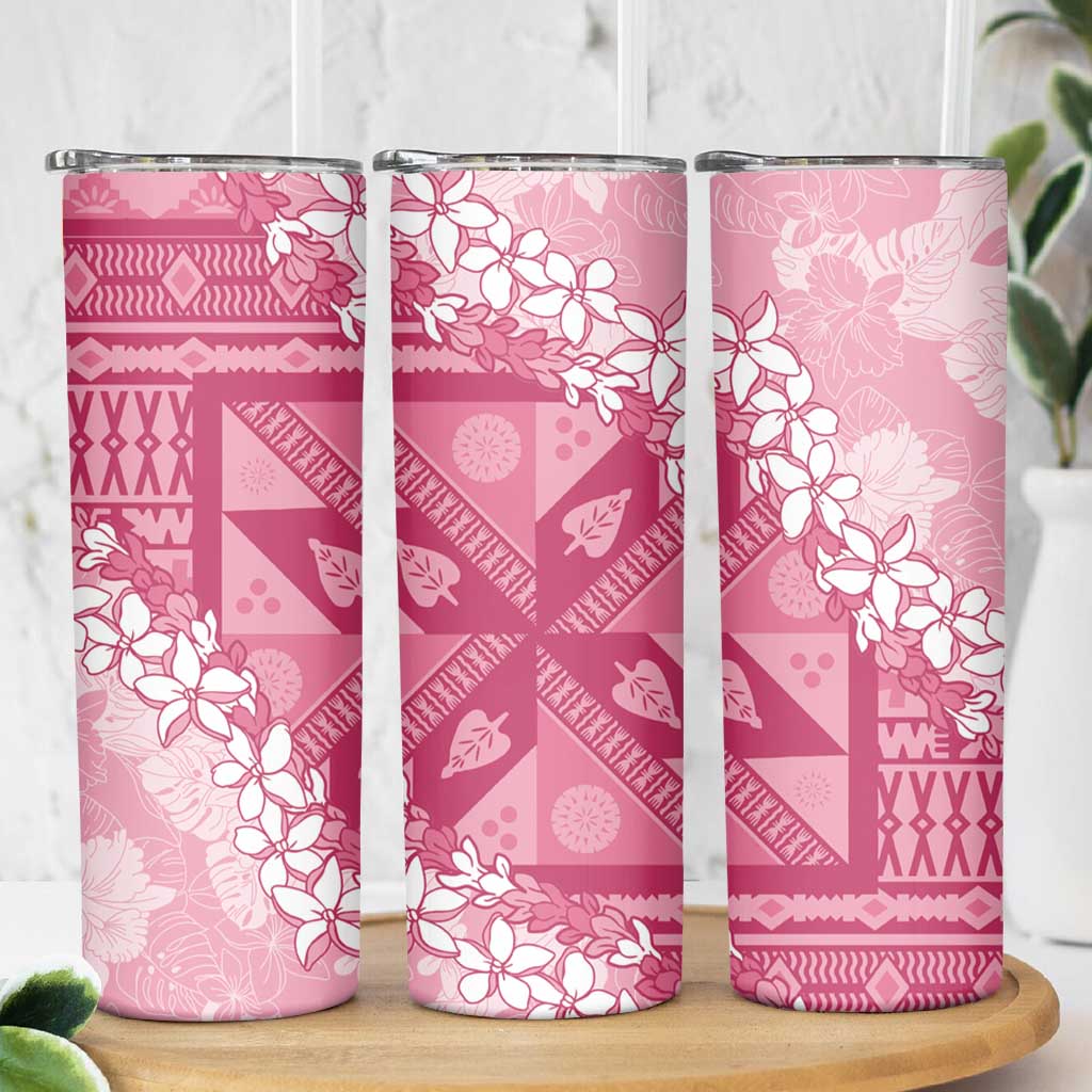 Bula Fiji Plumeria Tagimoucia Salusalu Pink Skinny Tumbler Kaiviti Masi LT7 - Polynesian Pride