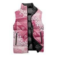 Bula Fiji Plumeria Tagimoucia Salusalu Pink Sleeveless Puffer Jacket Kaiviti Masi - Polynesian Pride