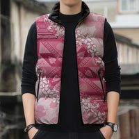 Bula Fiji Plumeria Tagimoucia Salusalu Pink Sleeveless Puffer Jacket Kaiviti Masi - Polynesian Pride