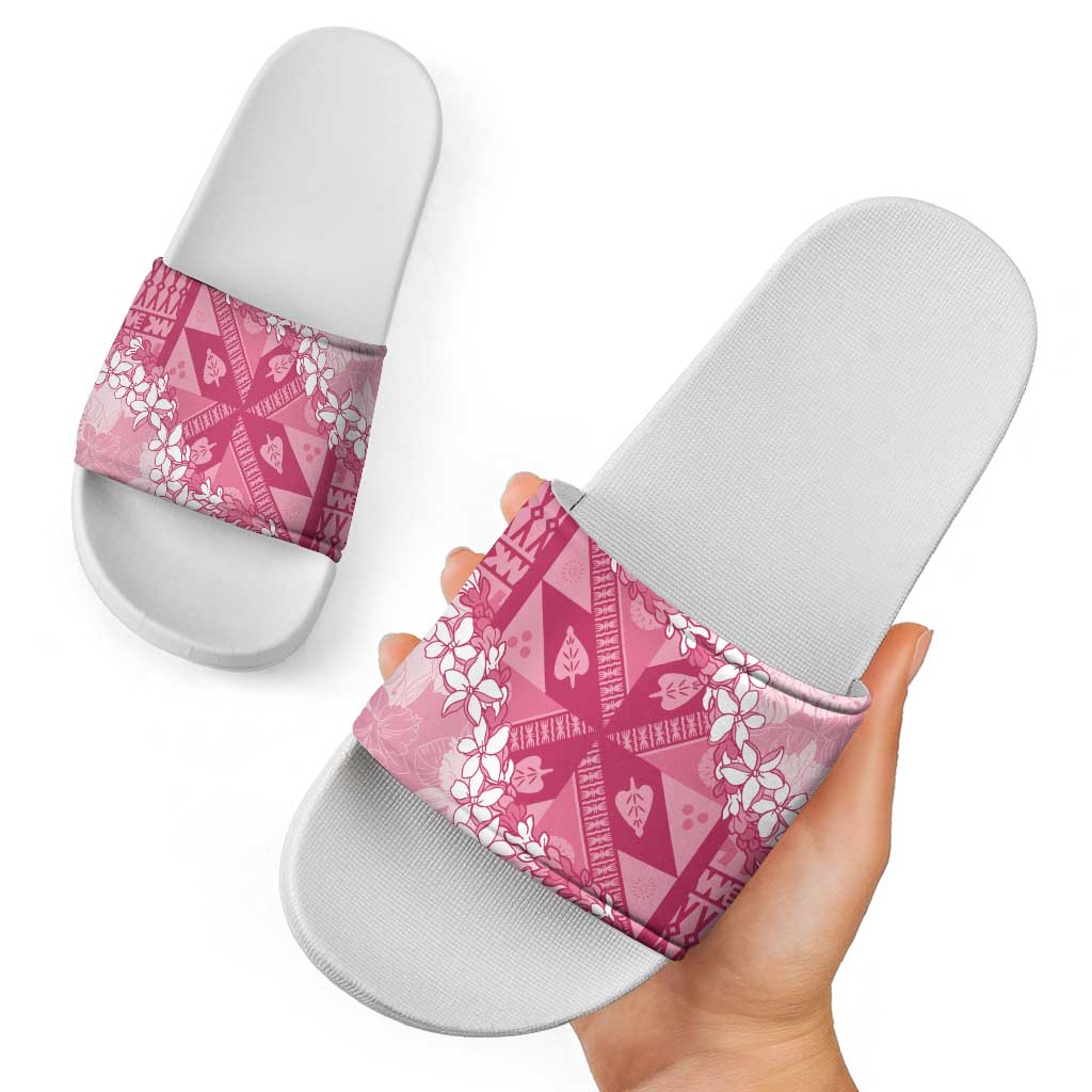 Bula Fiji Plumeria Tagimoucia Salusalu Pink Slide Sandals Kaiviti Masi - Polynesian Pride