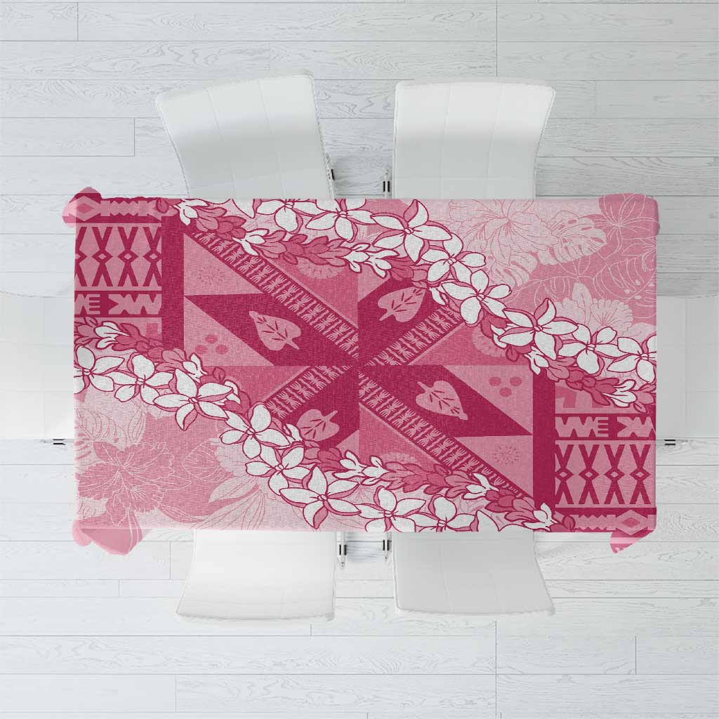 Bula Fiji Plumeria Tagimoucia Salusalu Pink Tablecloth Kaiviti Masi - Polynesian Pride
