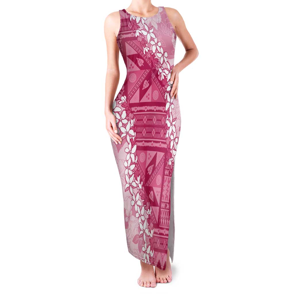 Bula Fiji Plumeria Tagimoucia Salusalu Pink Tank Maxi Dress Kaiviti Masi LT7 Women Pink - Polynesian Pride