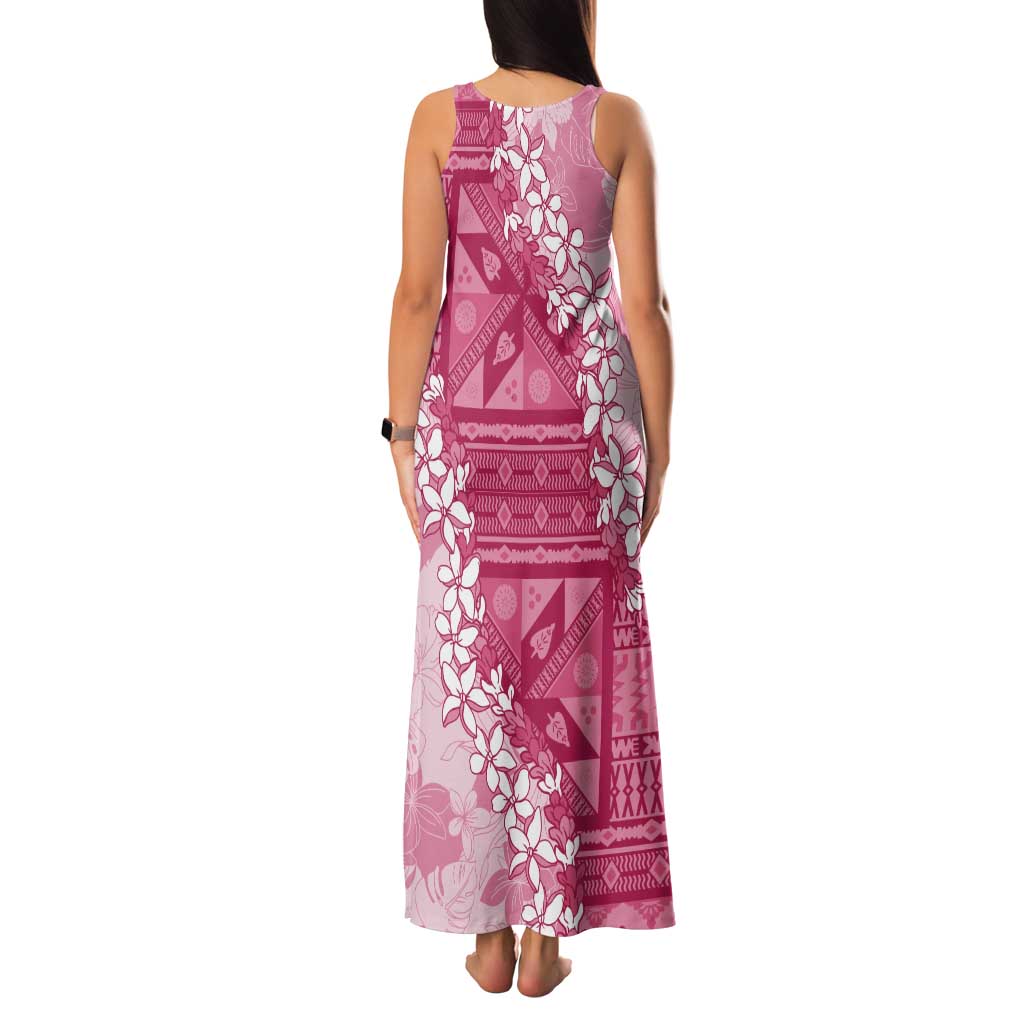 Bula Fiji Plumeria Tagimoucia Salusalu Pink Tank Maxi Dress Kaiviti Masi LT7 - Polynesian Pride