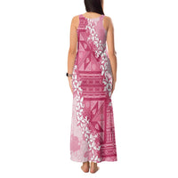 Bula Fiji Plumeria Tagimoucia Salusalu Pink Tank Maxi Dress Kaiviti Masi LT7 - Polynesian Pride