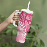 Bula Fiji Plumeria Tagimoucia Salusalu Pink Tumbler With Handle Kaiviti Masi LT7 - Polynesian Pride