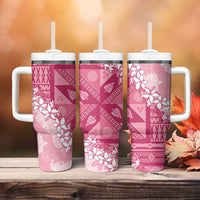 Bula Fiji Plumeria Tagimoucia Salusalu Pink Tumbler With Handle Kaiviti Masi LT7 - Polynesian Pride