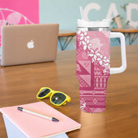 Bula Fiji Plumeria Tagimoucia Salusalu Pink Tumbler With Handle Kaiviti Masi LT7 - Polynesian Pride