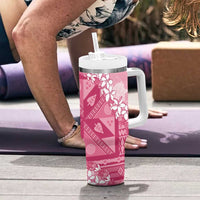 Bula Fiji Plumeria Tagimoucia Salusalu Pink Tumbler With Handle Kaiviti Masi LT7 - Polynesian Pride