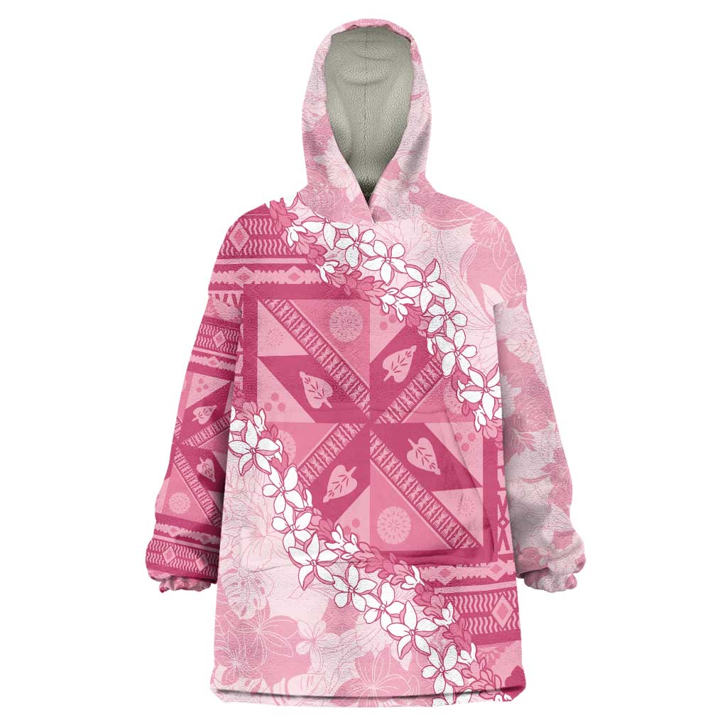 Bula Fiji Plumeria Tagimoucia Salusalu Pink Wearable Blanket Hoodie Kaiviti Masi LT7 One Size Pink - Polynesian Pride