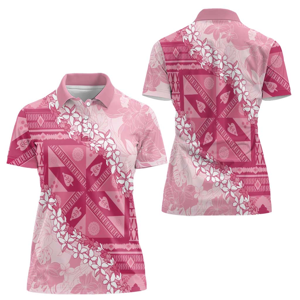 Bula Fiji Plumeria Tagimoucia Salusalu Pink Women Polo Shirt Kaiviti Masi LT7 - Polynesian Pride