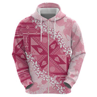 Bula Fiji Plumeria Tagimoucia Salusalu Pink Zip Hoodie Kaiviti Masi LT7 - Polynesian Pride