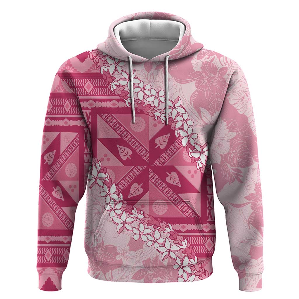 Bula Fiji Plumeria Tagimoucia Salusalu Pink Zip Hoodie Kaiviti Masi LT7 Pullover Hoodie Pink - Polynesian Pride