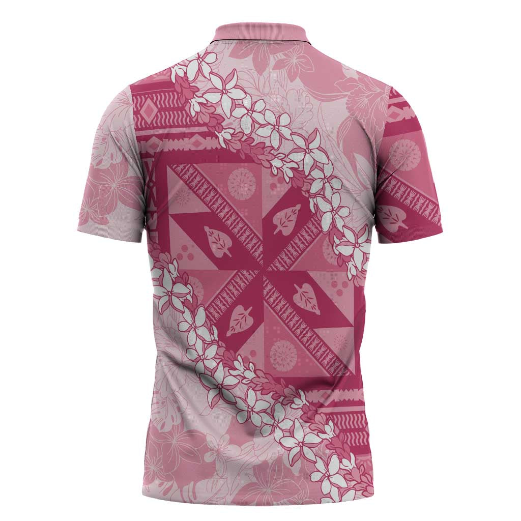 Bula Fiji Plumeria Tagimoucia Salusalu Pink Zipper Polo Shirt Kaiviti Masi LT7 - Polynesian Pride