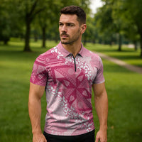 Bula Fiji Plumeria Tagimoucia Salusalu Pink Zipper Polo Shirt Kaiviti Masi LT7 - Polynesian Pride