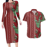 Women's Day Samoa Malu Tattoo Inspired Mix Teuila Couples Matching Long Sleeve Bodycon Dress and Hawaiian Shirt Scarlet LT7 Scarlet - Polynesian Pride