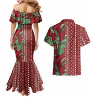 Women's Day Samoa Malu Tattoo Inspired Mix Teuila Couples Matching Mermaid Dress and Hawaiian Shirt Scarlet LT7 - Polynesian Pride