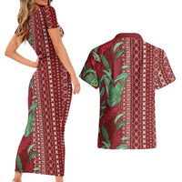 Women's Day Samoa Malu Tattoo Inspired Mix Teuila Couples Matching Short Sleeve Bodycon Dress and Hawaiian Shirt Scarlet LT7 - Polynesian Pride