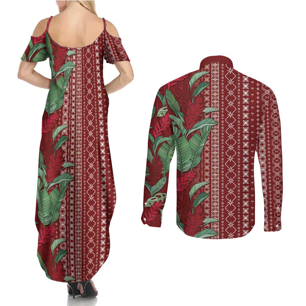 Women's Day Samoa Malu Tattoo Inspired Mix Teuila Couples Matching Summer Maxi Dress and Long Sleeve Button Shirt Scarlet