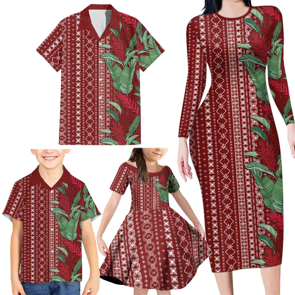 Women's Day Samoa Malu Tattoo Inspired Mix Teuila Family Matching Long Sleeve Bodycon Dress and Hawaiian Shirt Scarlet LT7 - Polynesian Pride