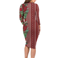 Women's Day Samoa Malu Tattoo Inspired Mix Teuila Family Matching Long Sleeve Bodycon Dress and Hawaiian Shirt Scarlet LT7 - Polynesian Pride