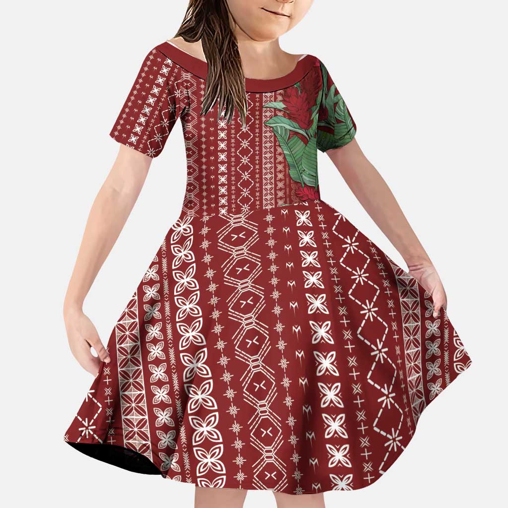 Women's Day Samoa Malu Tattoo Inspired Mix Teuila Family Matching Mermaid Dress and Hawaiian Shirt Scarlet LT7 Daughter's Dress Scarlet - Polynesian Pride