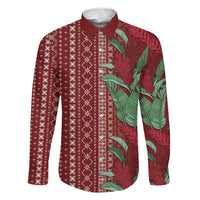 Women's Day Samoa Malu Tattoo Inspired Mix Teuila Family Matching Off The Shoulder Long Sleeve Dress and Hawaiian Shirt Scarlet LT7 Dad's Shirt - Long Sleeve Scarlet - Polynesian Pride