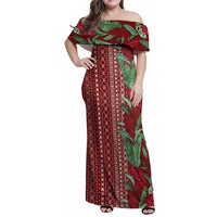 Women's Day Samoa Malu Tattoo Inspired Mix Teuila Family Matching Off Shoulder Maxi Dress and Hawaiian Shirt Scarlet LT7 Mom's Dress Scarlet - Polynesian Pride