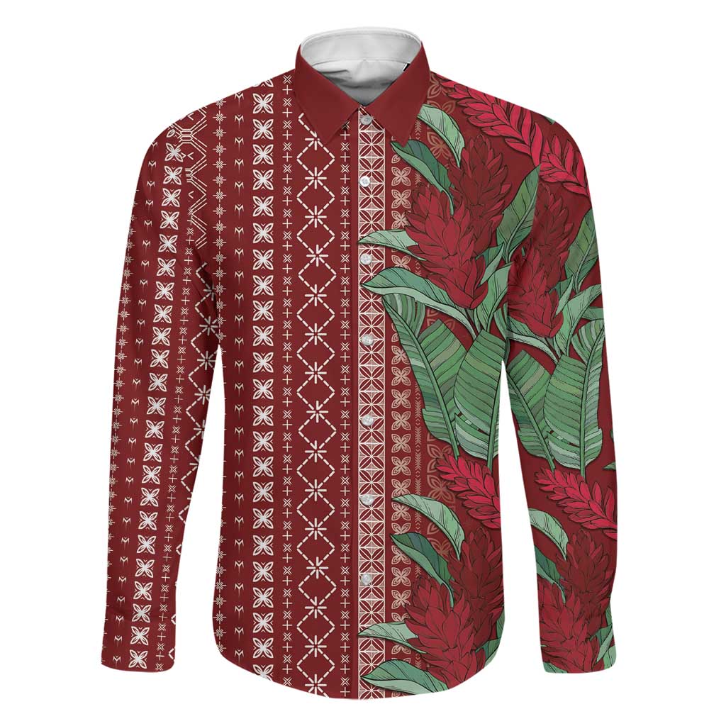 Women's Day Samoa Malu Tattoo Inspired Mix Teuila Family Matching Puletasi and Hawaiian Shirt Scarlet LT7 Dad's Shirt - Long Sleeve Scarlet - Polynesian Pride