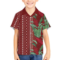 Women's Day Samoa Malu Tattoo Inspired Mix Teuila Family Matching Puletasi and Hawaiian Shirt Scarlet LT7 Son's Shirt Scarlet - Polynesian Pride