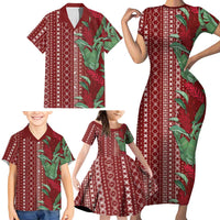 Women's Day Samoa Malu Tattoo Inspired Mix Teuila Family Matching Short Sleeve Bodycon Dress and Hawaiian Shirt Scarlet LT7 - Polynesian Pride