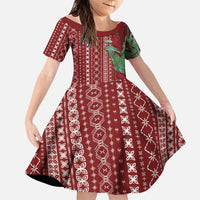 Women's Day Samoa Malu Tattoo Inspired Mix Teuila Family Matching Summer Maxi Dress and Hawaiian Shirt Scarlet LT7 Daughter's Dress Scarlet - Polynesian Pride