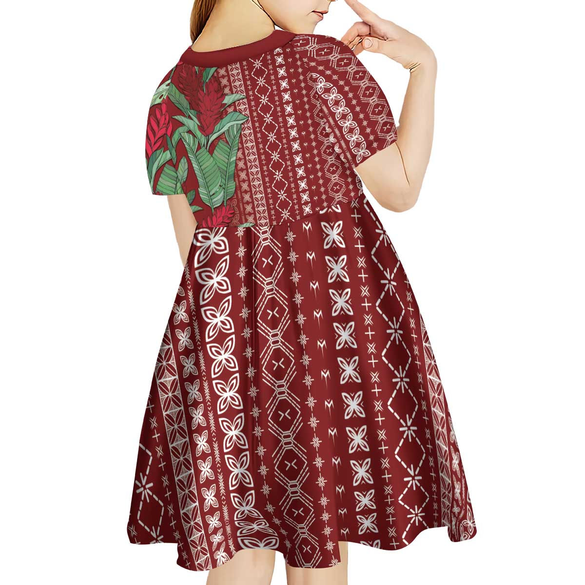 Women's Day Samoa Malu Tattoo Inspired Mix Teuila Kid Short Sleeve Dress Scarlet