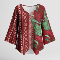 Women's Day Samoa Malu Tattoo Inspired Mix Teuila Kimono Sleeve Blouse Scarlet