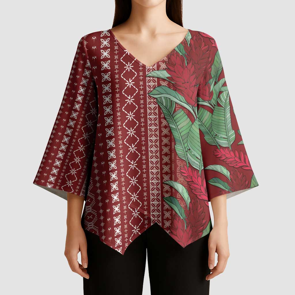 Women's Day Samoa Malu Tattoo Inspired Mix Teuila Kimono Sleeve Blouse Scarlet