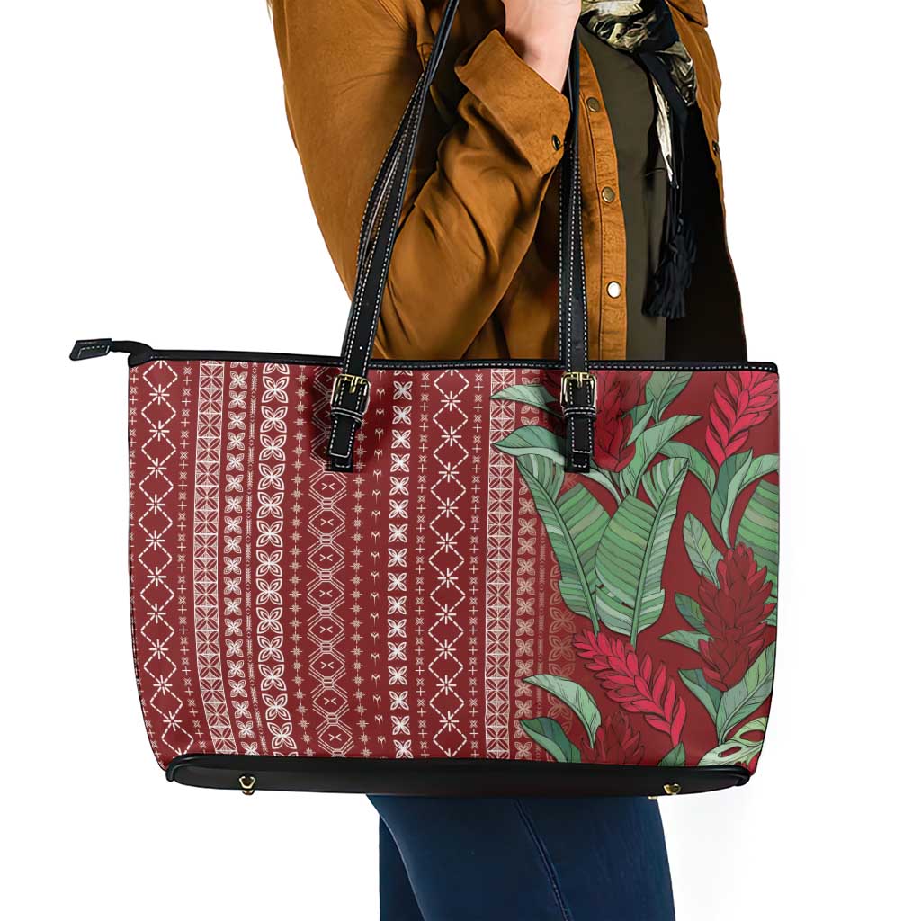 Women's Day Samoa Malu Tattoo Inspired Mix Teuila Leather Tote Bag Scarlet