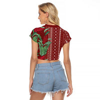 Women's Day Samoa Malu Tattoo Inspired Mix Teuila Raglan Cropped T Shirt Scarlet