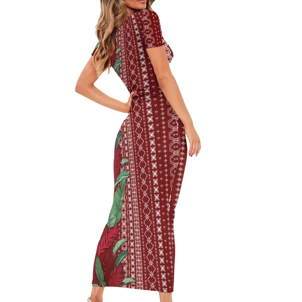 Women's Day Samoa Malu Tattoo Inspired Mix Teuila Short Sleeve Bodycon Dress Scarlet